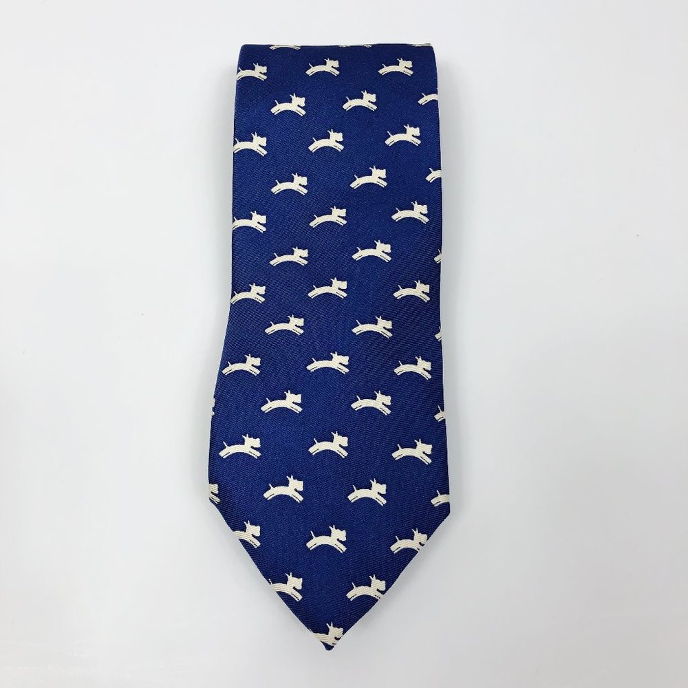J. McLaughlin Blue & White Dog Print Silk Tie‎